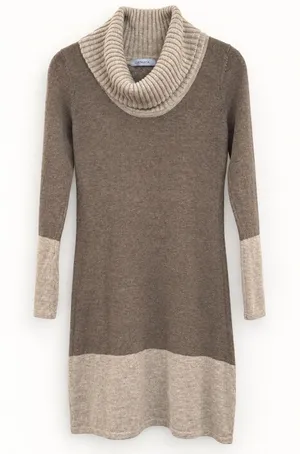 Athleta Womens Brown Merino Wool Cowl Neck Colorblock Sweater Dress S 428331 thumbnail 1
