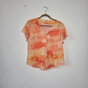 Orange Tie Dye Blouse Top Flutter Sleeves Feminine Fun Summer Hippie Gypsy Large thumbnail 5