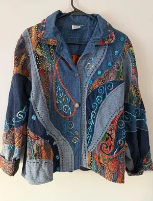 Vtg Parsley & Sage Botanical Floral Embroidered Button Up Denim Jacket Patchwork thumbnail 1