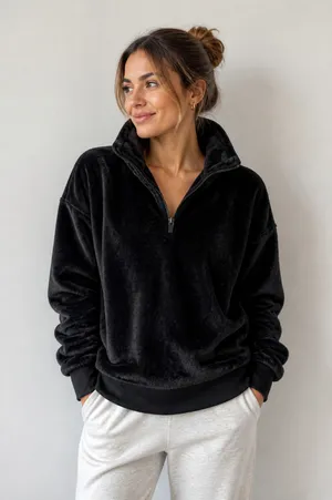 Secret Treasures Women's Black Plush Half Zip Hoodie Sleepwear S 4-6 thumbnail 1