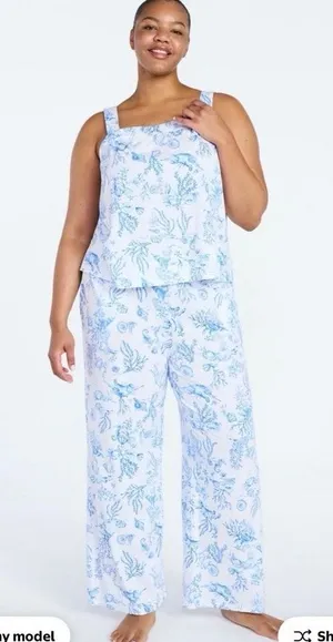 Joyspun White And Blue Ocean Print Pajama Pant Set Size‎ XS thumbnail 1