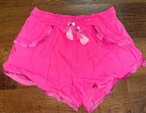 Japna Sleepwear Shorts Bright Pink/Fringe Accent Size Medium Rayon thumbnail 1