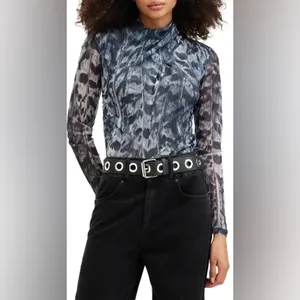 AllSaints Tia Long Sleeve Mesh Top in Inez Blue - US 4 thumbnail 2