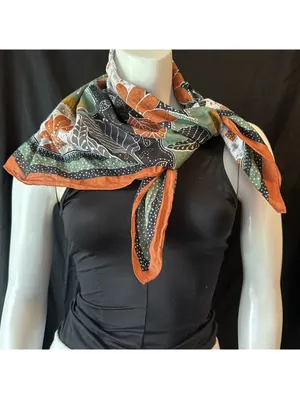 Vintage Accessory Street Oscar De La Renta Leaf Pattern Cotton Scarf thumbnail 2