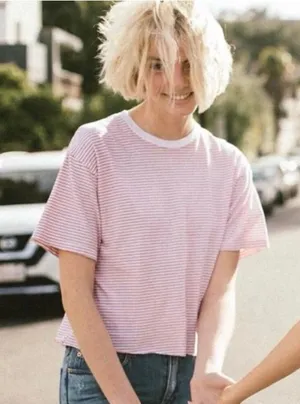 ✨Brandy Melville Pink & White Striped Aleena Sz One Size Top✨ thumbnail 1