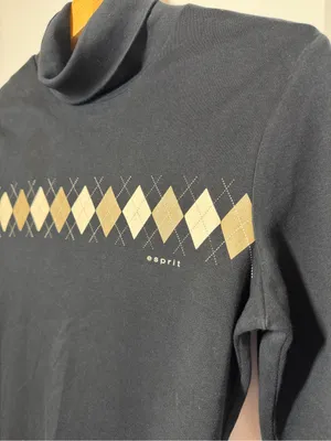 Esprit Black Turtleneck Top with Argyle Detail thumbnail 3