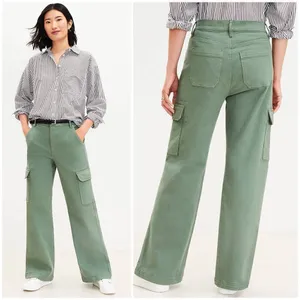 Ann Taylor LOFT High Rise Wide Leg Utility Jeans Army Green Mountain Rosemary thumbnail 3