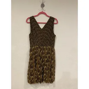 Talbots Dress Womens 12 Brown Feather Print Sleeveless Surplice Pleated A-Line thumbnail 5