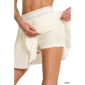 Zenana Woven High Waist Knife-Pleat Mini Skirt Lined Inner Pants - Small thumbnail 8