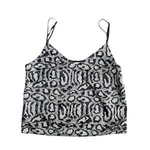 GILLI Sequin Leopard Print Crop Tank Top Camisole Black Silver Adjustable Size M thumbnail 4
