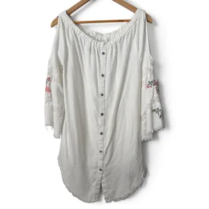 Standard Grace White Boho Embroidered Lace Tunic Off Shoulder Bell Sleeve Small thumbnail 2