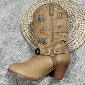 Dingo Addie Women’s Harness Boots Mid-Calf Rhinestone Western Rodeo Cowgirl Tan thumbnail 10
