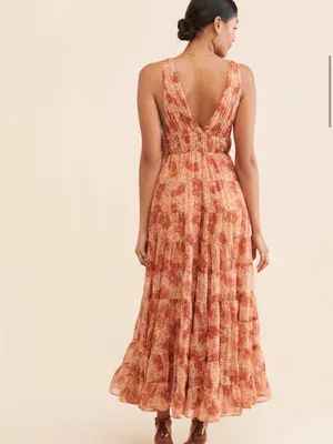 Let Me Be Floral Jacquard Tiered Maxi Dress in Rust-Pink thumbnail 2