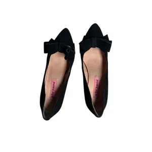 Betsey Johnson‎ Black Suede Bow Pointed Toe Kitten Heel Pumps Classic Shoes thumbnail 2