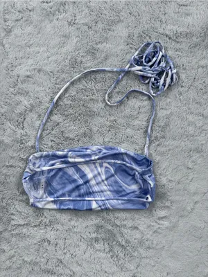 Naked Wardrobe Swim Bikini Top Criss Cross Open Back Blue Marble XS thumbnail 5