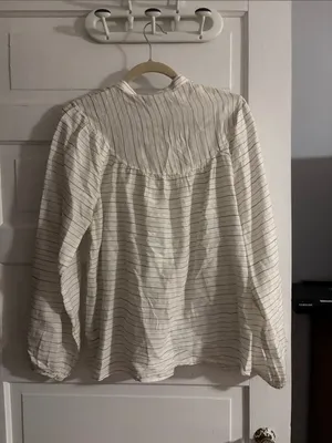 Light Striped Peasant Blouse in Cream and Black thumbnail 4