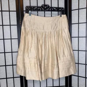 Leifsdottir Linen Blend A-Line Pleated Knee Length Skirt Metallic Gold Medium 6 thumbnail 4