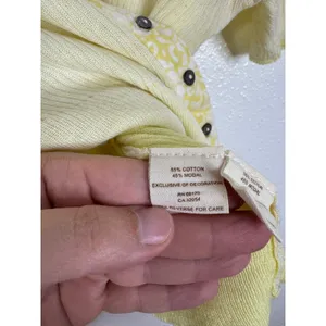 Free People Womens Pale Yellow Crochet Trim Short Sleeve Button Front Cardigan S thumbnail 4