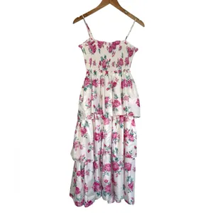 LoveShackFancy x Target Elise Floral Tiered Midi Dress Limited XS Pink White thumbnail 6