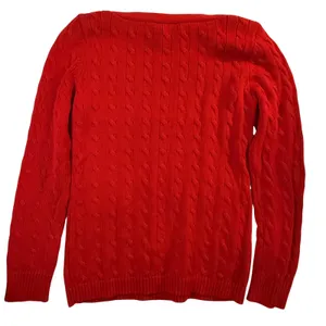 Lauren Ralph Lauren Red Cable Knit Boat Neck Sweater Gold Button Detail Womens L thumbnail 6