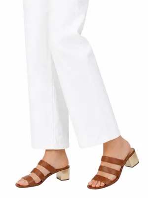 Michael Kors Paloma Flex Mule Sandals Gold Block Heel Brown Size 7M thumbnail 2