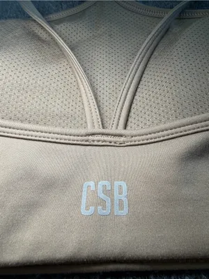 CSB Crop Shop Boutique Tan Strappy Padded Sports Bra Size L Yoga Workout Gym thumbnail 3