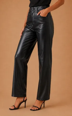 Abercrombie & Fitch Black 90s Ultra High Rise Vegan Leather Straight Leg Pants thumbnail 1