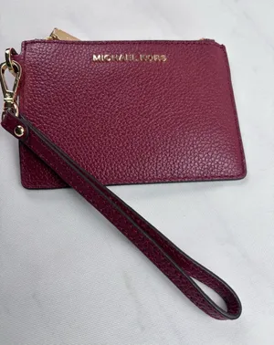 Michael Kors Mercer Leather Coin Purse Wristlet Wallet Brandy Burgundy thumbnail 1