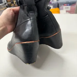 Tory Burch Black Leather Sherpa Lined Ankle Wedge Boots Booties Womens 8 Fall thumbnail 13