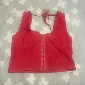 Free People Red Ruffled Crop Top thumbnail 2