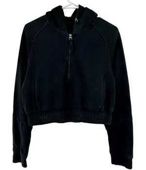 Gymshark Cropped 1/4 Zip Hoodie Jacket Oversized Athleisure Fleece Black Medium thumbnail 1