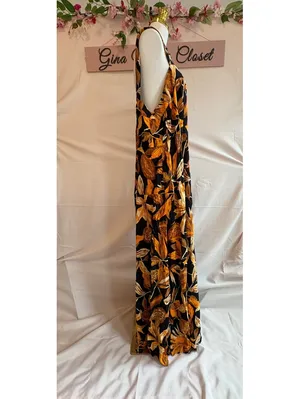 Vince Camuto Women's 2X Floral Maxi Dress Black Orange Brown Sleeveless thumbnail 3