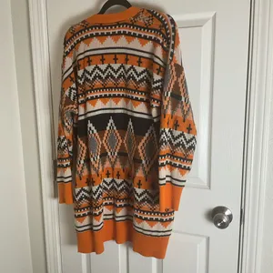 Serra Aztec Southwestern Geometric Open Front Cardigan Orange Black XL thumbnail 8