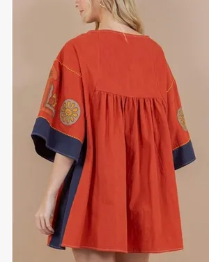 Women's oversized embroidered dress With 3/4 sleeve thumbnail 2