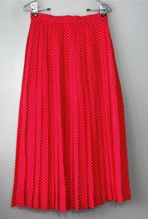 Vintage Skirt Size 6 Red White Polka Dot Accordian Pleat Pin Up Rockabilly Retro thumbnail 1