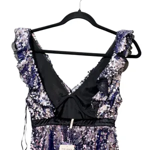 Free People Silver Blue Sequin Mini Dress V-Neck Open Back Ruffle Size 0 NEW thumbnail 6