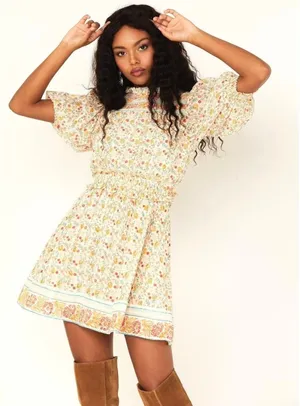 Cleobella‎ Dallas Floral Print Mini Dress Womens XS Cream Boho Feminine Coquette thumbnail 1