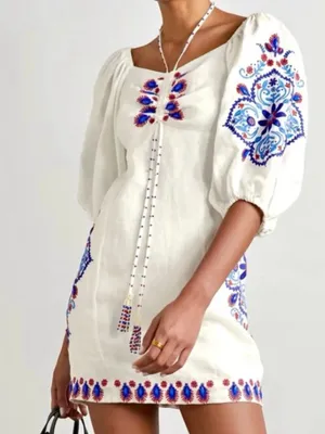 FARM Rio Off-White Navy Embroidery Mini Dress S thumbnail 12
