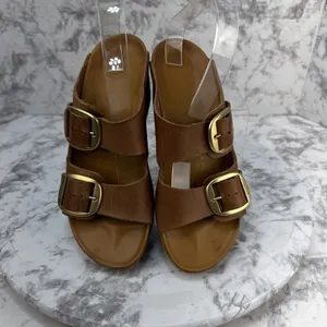 Birkenstock Papillio Brown Oil Leather Nora Big Buckle Wedge Sandal Size 39 8.5 thumbnail 3