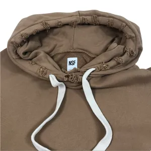 NSF Distressed Terry Hoodie Sz L Brown Oversize Chunky Cozy Boho Trendy Made USA thumbnail 5