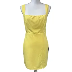 Lulus Social Sensation Light Yellow Square Neck Mini Bodycon Dress Size M NWT thumbnail 2