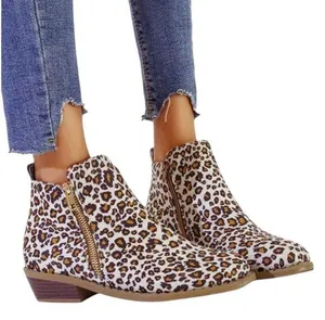 Women's Leopard Chunky Heels Ankle Boots Booties Round Toe Retro Party Shoe 7.5 thumbnail 1