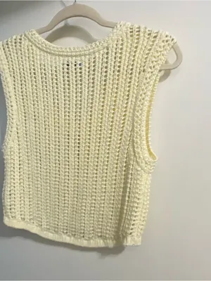 American Eagle Womens S Small 32” Ivory Beige Crochet Knit Sweater Vest Beach thumbnail 6