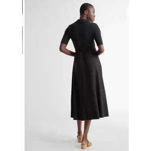 Quince Tencel Jersey Midi Wrap Dress Black Shawl Collar Short Sleeve L DKBIZ01 thumbnail 2