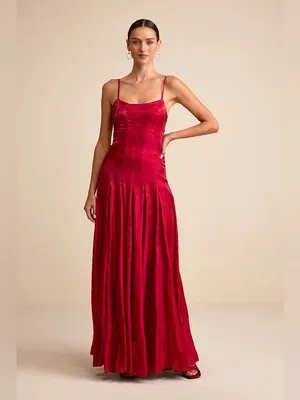 Lulu’s Berry Red Organza Pleated Drop Waist Maxi Dress Small thumbnail 2