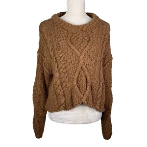 Free People Cutting Edge Cable Knit Sweater Brown Large thumbnail 7