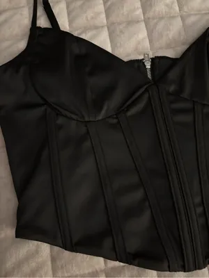 Women’s Black Satin Corset Crop Top Size M thumbnail 3