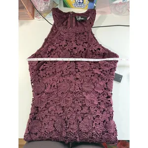 Lulus Love Poem Burgundy‎ Crochet Lace Halter Dress Mini Romancore NWT Small thumbnail 8