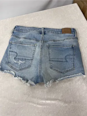 American Eagle Outfitters Light Blue Distressed Denim Shorts stretch size 6 thumbnail 9