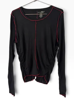NWT Natural Life Black Contrast Stitch Long Sleeve Lettuce Hem Top Size XL thumbnail 1